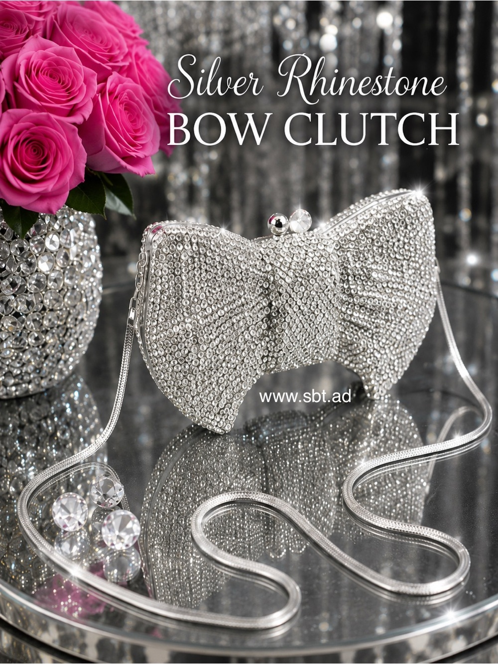 NWT Bow Clutch Purse Sparkling Bling Swarovski Crystal Rhinestone Bag +Gift - Picture 9 of 14